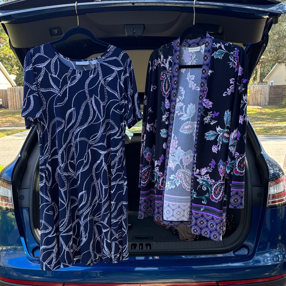Susan Graver Navy and Black Dresses with White and Purple Patterns